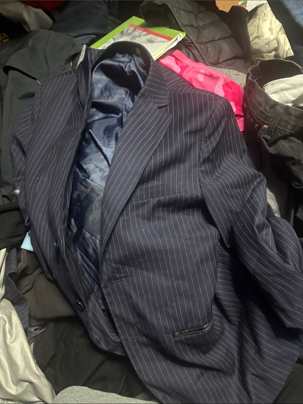 Coach Men's Navy Pinstripe Suit Jacket